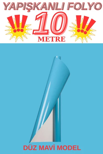 67cm x 10 Metre 1 Adet Yapışkanlı Rulo Düz Mavi Renk Model Mutfak Duvar Kaplama Folyosu Kağıdı ürün görseli 1