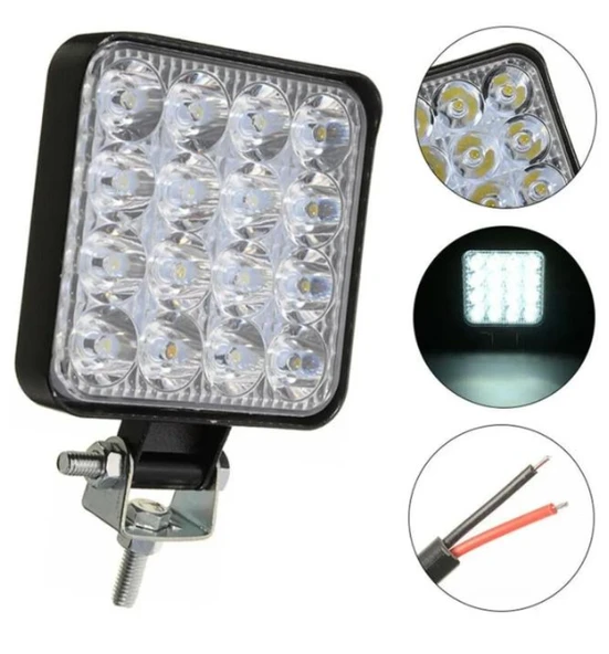 Hsgl Beyaz Işık Sis GÜÇLÜ Far Lambası 16 Led Kare 10 30v 48 Watt off road ürün görseli 1