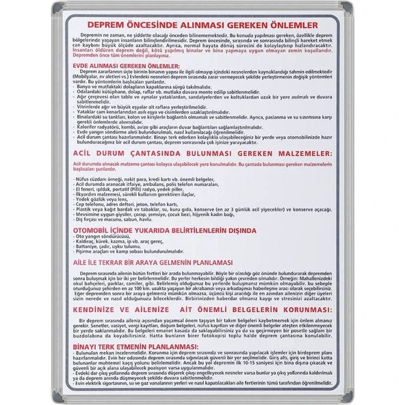 DEPREM ÖNCESİ LEVHA (Alüminyum Çerçeve) ürün görseli 1