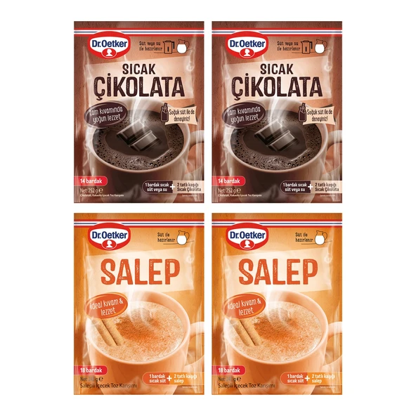 Dr. Oetker Sıcak Çikolata 243 gr ve Salep 252 gr 4 lü Karma Paket ürün görseli 1