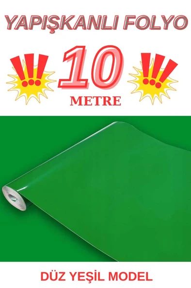 67cm x 10 Metre 1 Adet Yapışkanlı Rulo Düz Yeşil Renk Model Mutfak Duvar Kaplama Folyosu Kağıdı ürün görseli 1