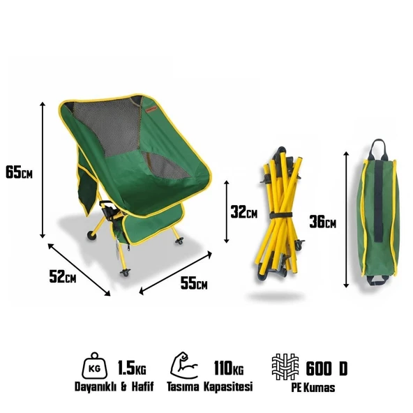 Madfox FoldMesh Mini Kompakt Katlanır Sandalye Savanna Lime - Resim 6