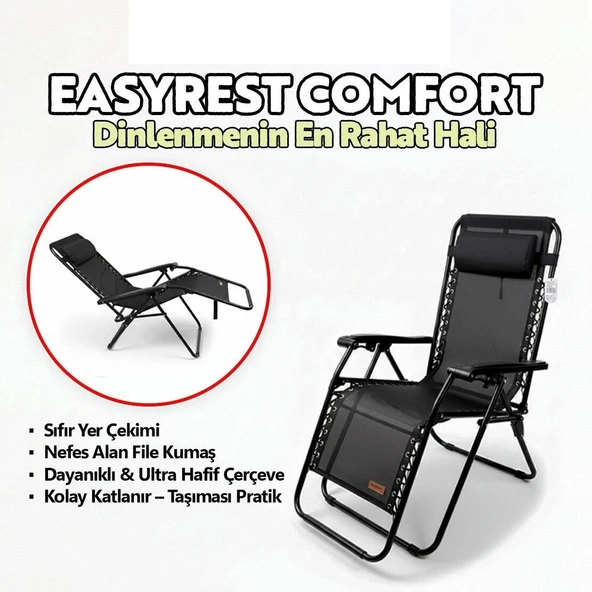 Madfox EasyRest Katlanır Şezlong Sandalye SİYAH - Resim 6