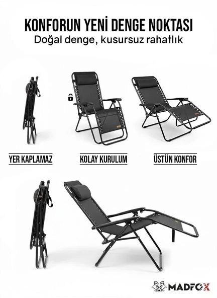 Madfox EasyRest Katlanır Şezlong Sandalye GRİ - Resim 3
