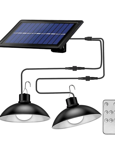 XF-707  Güneş Enerjili Kumandalı Işığı Kısılabilir Çift Başlıklı Iç Veya Dış Mekan Sarkıt Solar Led Lamba ürün görseli 1