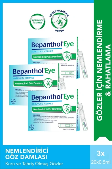 Bepanthol Eye Nemlendirici Göz Damlası 0.5ml x 20 Flakon x 3 Adet ürün görseli 1