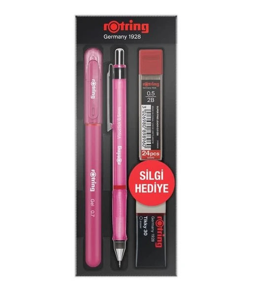Rotring Visuclick Versatil Kalem + Jel Tükenmez Kalem Uç + Silgi Okul Seti 0.5 Mm Pembe ürün görseli 1