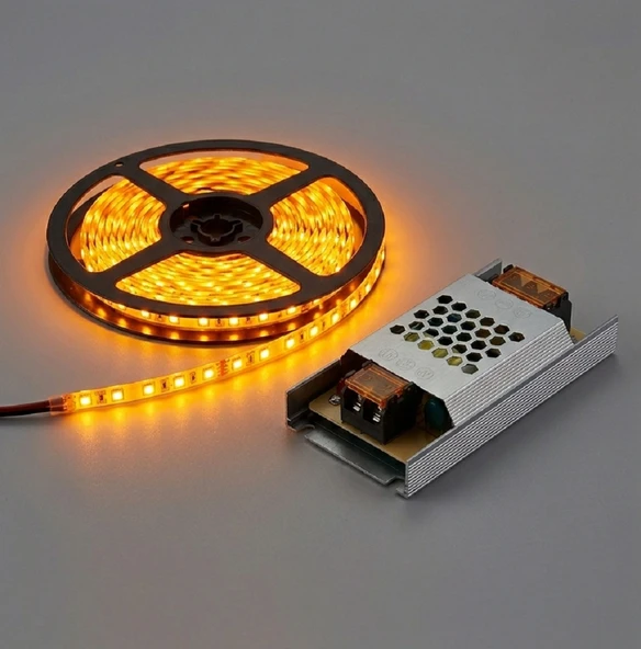 Amber Rengi 5 Metre 3 cipli İç Mekan Şerit Led & TRAFOSU 5 AMPER 60 WATT 12 VOLT ürün görseli 1