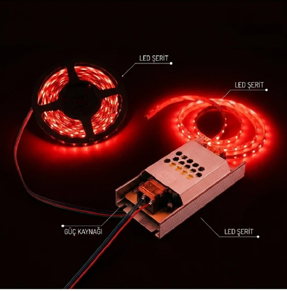 3 Çipli Iç Mekan 5m Rulo Kırmızı Şerit Led Işık & TRAFOSU 5 AMPER 60 WATT 12 VOLT ürün görseli 1