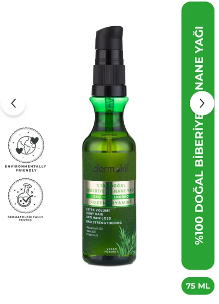 Dermokil %100 Doğal Saç Güçlendirici Biberiye ve Nane Yağı 75 ml ürün görseli 1