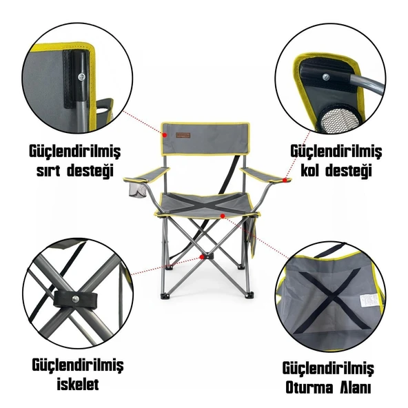 Madfox TrekMate Strap Katlanır Outdoor Koltuk Sarı - Resim 5