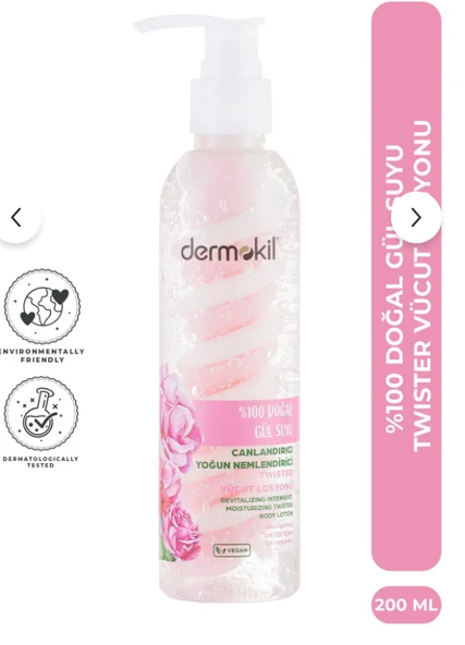 Dermokil %100 Doğal Gül Suyu Canlandırıcı Yoğun Nemlendirici Twister Vücut Losyonu 200 ml ürün görseli 1