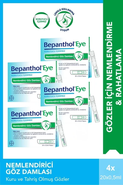 Bepanthol Eye Nemlendirici Göz Damlası 0.5ml x 20 Flakon x 4 Adet ürün görseli 1