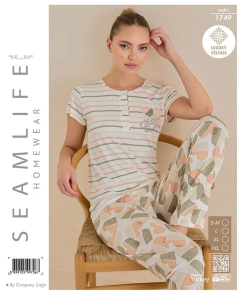 Seamlife Kadın Lüx Extra Yumuşak %100 Pamuk Viskon Kısa Kollu Pijama Takımı ürün görseli 1