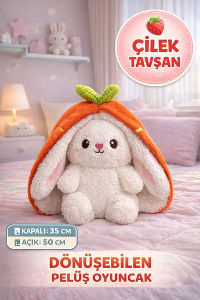 Turuncu Çilek Tavşan Peluş Oyuncak 35 cm Dönüşebilen Çilek Tavşan Yumuşak Peluş Çocuk Hediyesi ürün görseli 1