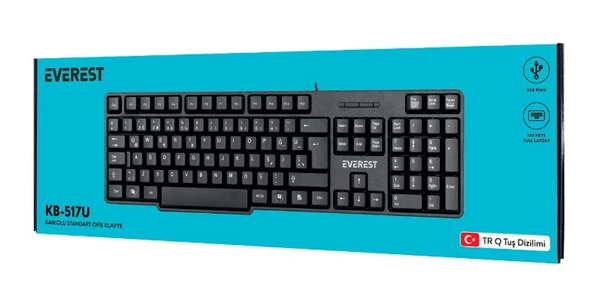 EVEREST KB-517U Siyah Kablolu USB Q Standart Klavye ürün görseli 1