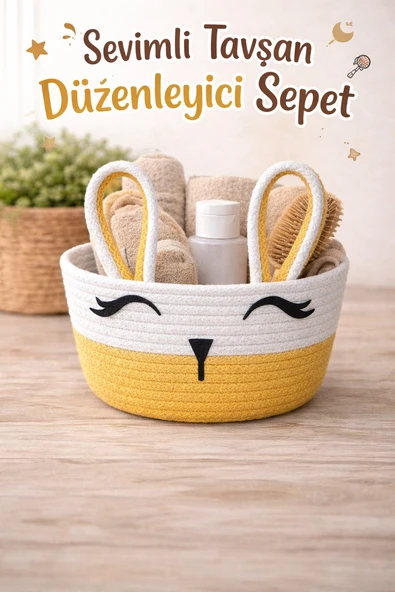 Jasper Bunnybox Jüt İp Sarı Sevimli Tavşan Düzenleyici Sepet Organizer ürün görseli 1