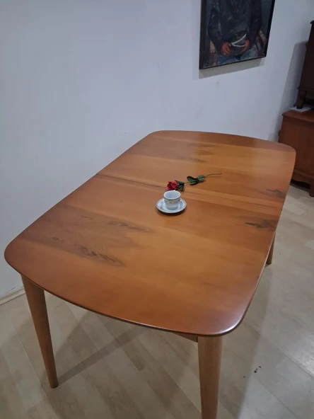 Masa Oval 90642 Retro Ayak Kayın Retro Açılır Parlak Açık Ceviz Tabla El Yapım ürün görseli 1