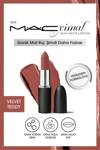 M·A·CXIMAL Silky Matte Lipstick Nemlendirme Etkili Yoğun Renk Sağlayan Ruj - Velvet Teddy ürün görseli 1
