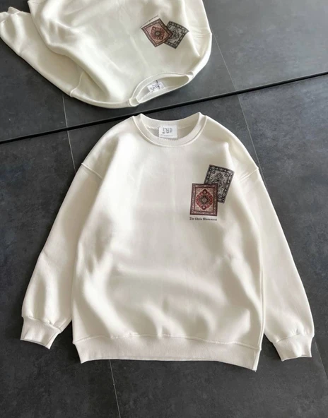 Bisiklet Yaka Baskılı SweatShirt - Beyaz ürün görseli 1