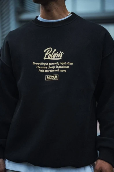 Kışlık Bisiklet Yaka Ön Ve Arka Baskılı SweatShirt - Siyah ürün görseli 1