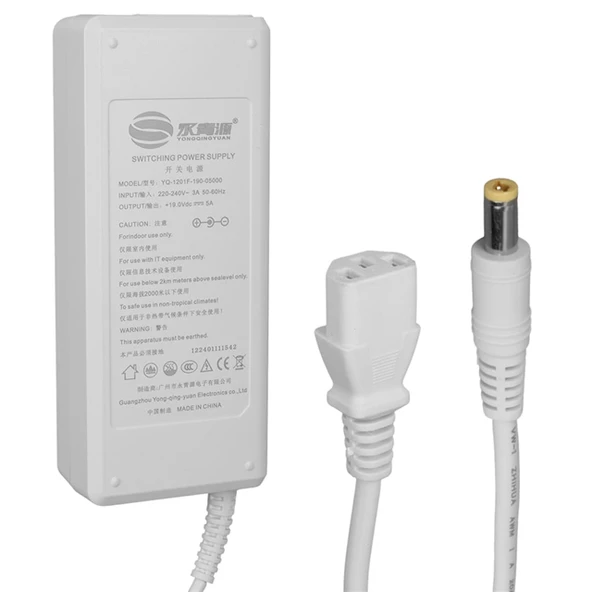 YQ-1201F-190-05000 Beyaz 19 Volt 4.7 Amper 5.5*2.5 Mm Uçlu Plastik Kasa Masaüstü Tip Adaptör ürün görseli 1