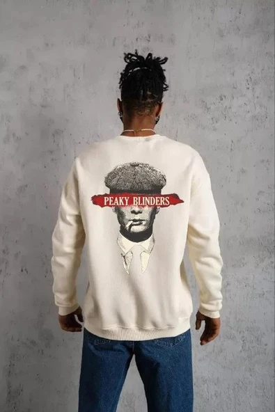 Unisex Bisiklet Yaka Baskılı Oversize Sweatshirt - Beyaz ürün görseli 1