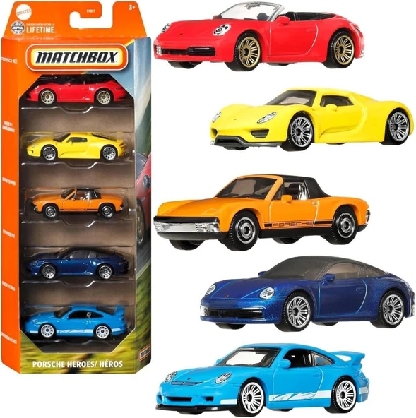 Matchbx Metal Beşli Araba Seti PORSCHE HEROES BLUE HIGHWAYS 2 C1817-JBX28 ürün görseli 1
