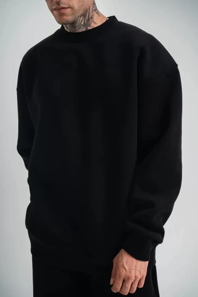 Uzun Kol Bisiklet Yaka Basic SweatShirt - Siyah ürün görseli 1