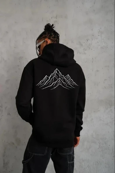 Erkek Nihilist Penguen Özel Tasarım Oversize Kapüşonlu Sweatshirt - Siyah ürün görseli 1