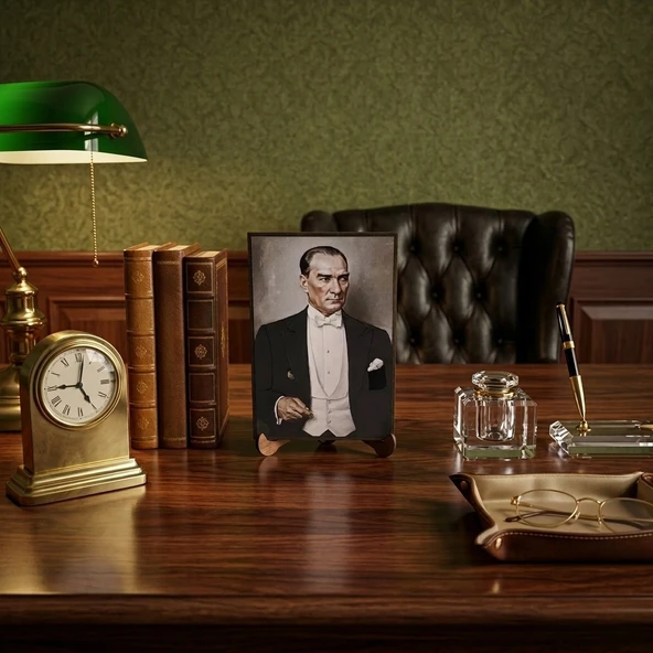 Atatürk Masaüstü Ahşap Tablo - Kabartmalı Baskı Şık Hediyelik 11x16 cm No 3 ürün görseli 1