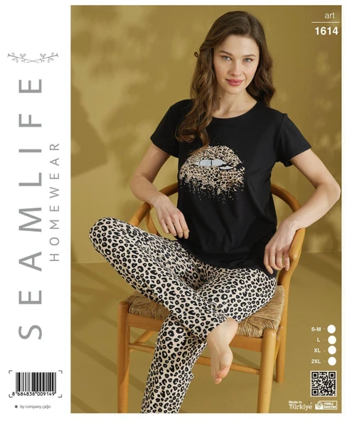 Seamlife Kadın Extra Yumuşak %100 Pamuk Milan Kısa Kollu Pijama Takımı ürün görseli 1