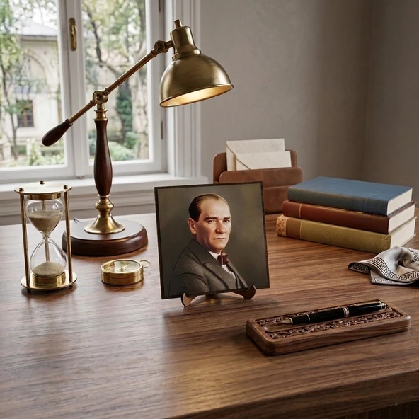 Atatürk Masaüstü Ahşap Tablo - Kabartmalı Baskı Şık Hediyelik 16x16 cm No 2 ürün görseli 1