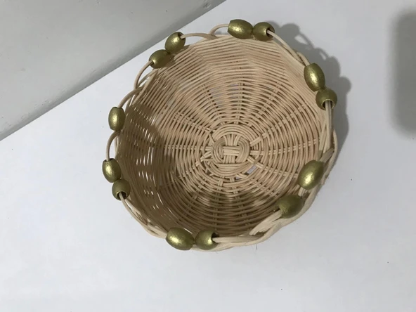 boncuklu rattan küçük sepet - Resim 2