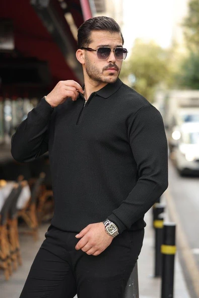 Erkek Selanik örme Yakalı Uzun Kollu Triko - Resim 2