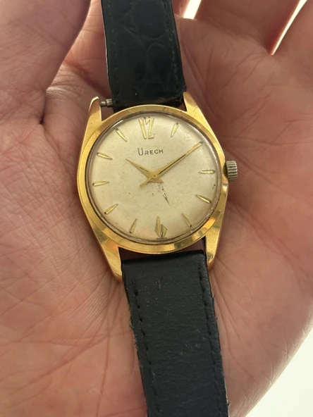 Urech 34,70mm Deri Kordon Altın Kaplama Erkek Kol Saati 2.El ürün görseli 1