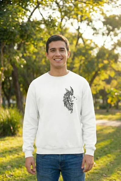 Sevgililer Günü Özel Bisiklet Yaka Baskılı Oversize Sweatshirt - Beyaz ürün görseli 1