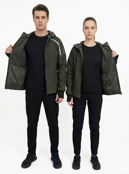 Gamp Unisex Kapüşonlu Parmak Geçmeli Softshell Mont - Resim 9