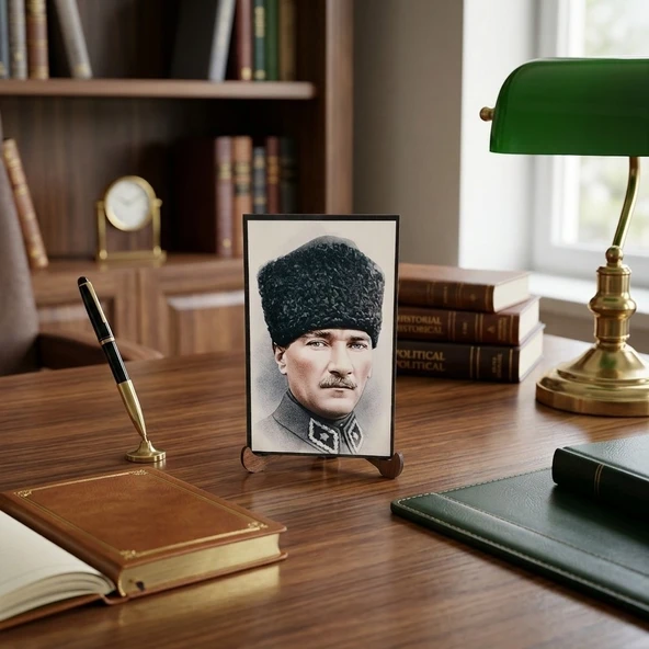 Atatürk Masaüstü Ahşap Tablo - Kabartmalı Baskı Şık Hediyelik 10x16 cm No 1 ürün görseli 1