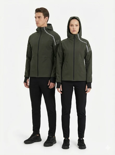 Gamp Unisex Kapüşonlu Parmak Geçmeli Softshell Mont - Resim 6