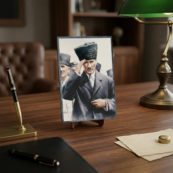 Atatürk Masaüstü Ahşap Tablo - Kabartmalı Baskı Şık Hediyelik 11x16 cm No 2 ürün görseli 1