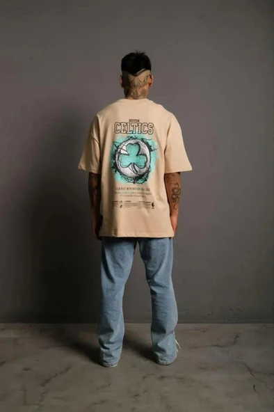 Erkek Sırt Baskılı T-shirt - Bej ürün görseli 1