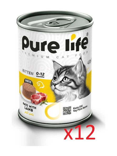 PureLife Pure Lıfe Yavru Kedi Kuzu Etli Yaş Püre Mama 400 gr x12 adet ürün görseli 1