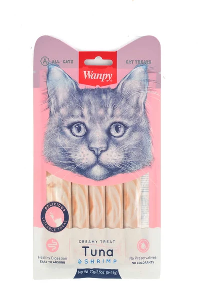 Wanpy Ton Balığı&Karides Sıvı Ödül 5x14 gr RA-050  Likit Kedi Ödülü Skt:10/2027 ürün görseli 1