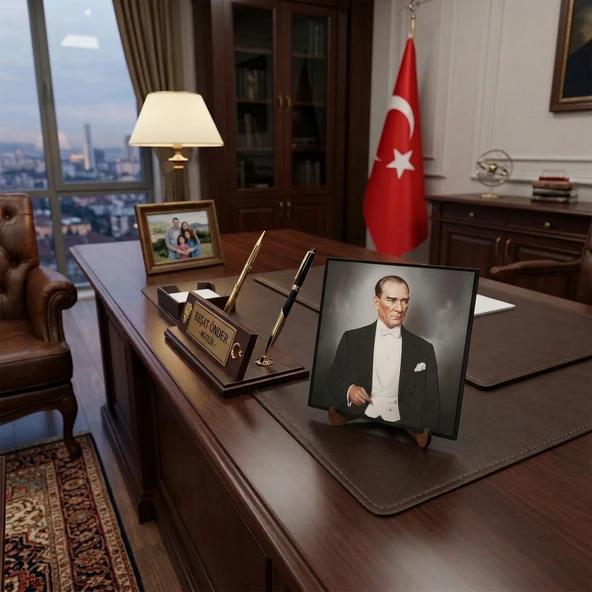 Atatürk Masaüstü Ahşap Tablo - Kabartmalı Baskı Şık Hediyelik 16x16 cm No 1 ürün görseli 1