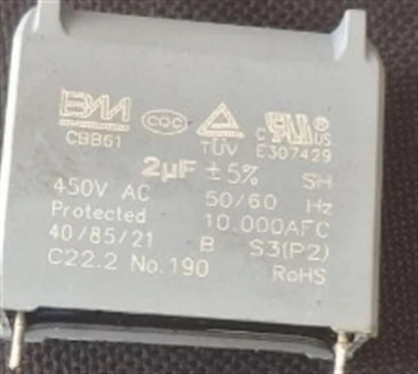 2Μf 450VAC CBB61 Motor Ve Fan Başlangıç Kondansatörü ürün görseli 1