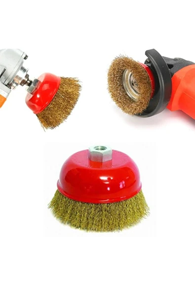 Mucit Home Çanak Vidalı Dalga Telli Fırça 75mm Saçaklı Çelik Çanak Tel Fırça Matkap Ucu Pas Boya Sökücü ürün görseli 1
