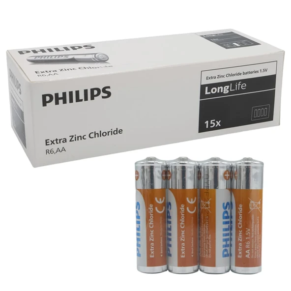 Philips Extra Zinc-Carbon Kalın Saat Kalem Pili AA (60'Lı Paket) ürün görseli 1