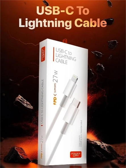 Powerway PD27 27W Type-C To Lightning Hızlı Şarj Ve Veri Kablosu ürün görseli 1