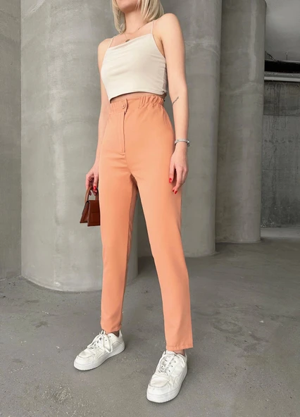 Beli lastikli karamel pantolon - Resim 4